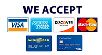 we accept Visa, American Express, Master Card, Discover, Good Year, Debit